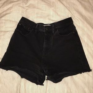 Black high rise denim shorts